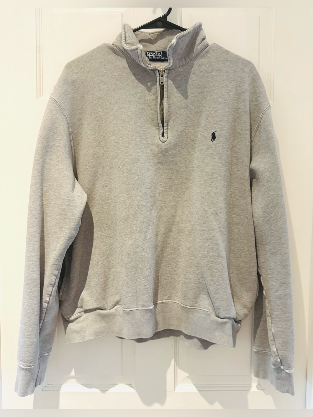 Vintage Polo Ralph Lauren Distressed Half Zip Fleece - Heather Gray Large